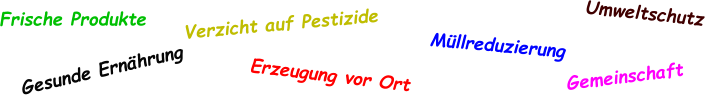 Gesunde Ernährung Erzeugung vor Ort Verzicht auf Pestizide Frische Produkte Müllreduzierung Gemeinschaft Umweltschutz